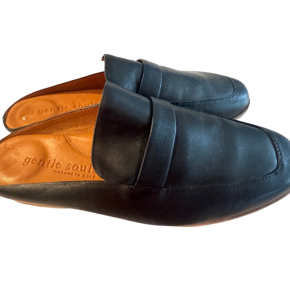Gentle Souls Kenneth Cole Womens Black Leather Penny Loafer Mules Size 8M Flats